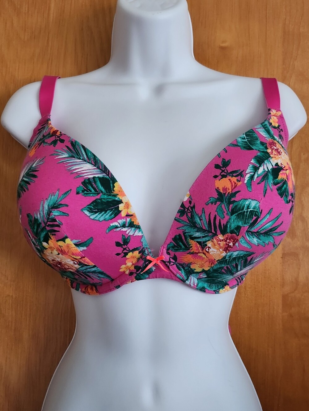 Cacique Cotton Boost Plunge Pink Tropical Floral Bra Size 44C - Picture 11 of 11